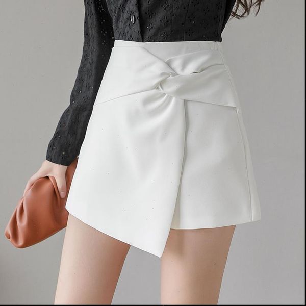 

irregular skirt shorts women spring summer streetwear bow twist high waist woman shorts fashion wide leg casual shorts feminino, White;black