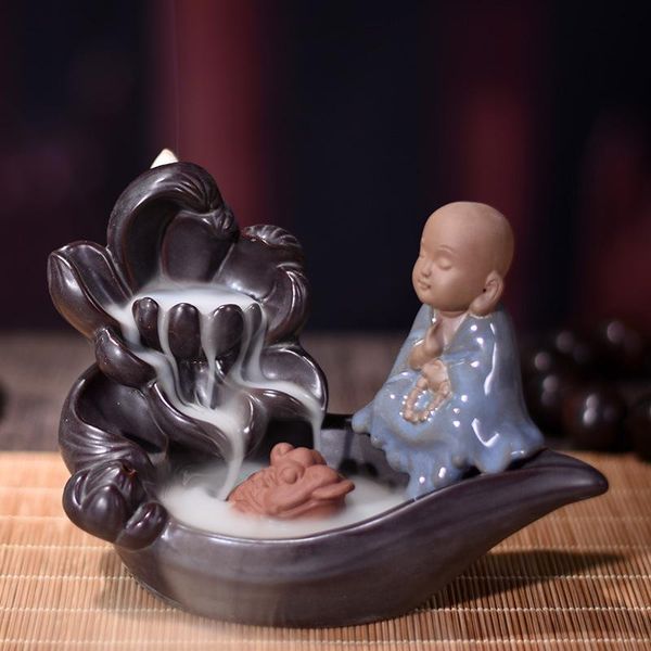 

fragrance lamps little monk incense burner fountain backflow aroma smoke censer holder office home unique crafts decor ornaments