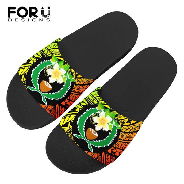 

slippers forudesigns 2021 summer women's sandals pohnpei tribe polynesian print ladies casual for home beach flats shoes mujer, Black