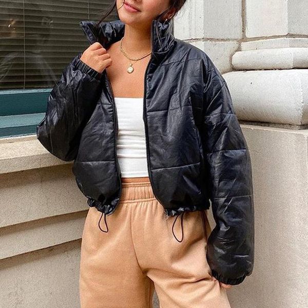 

women's down & parkas agong moto biker stand collar women fashion black coats elegant long sleeve short cotton jackets female ladies