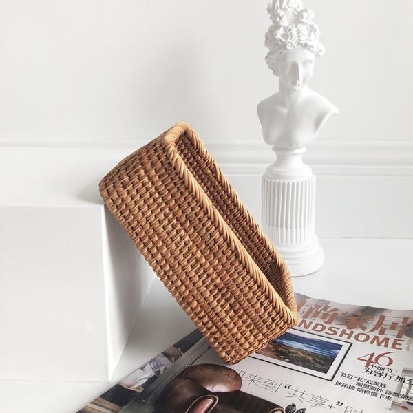 

storage baskets rectangular box hand-woven rattan wicker basket fruit tea snack bread cosmetic household kitchen supplies