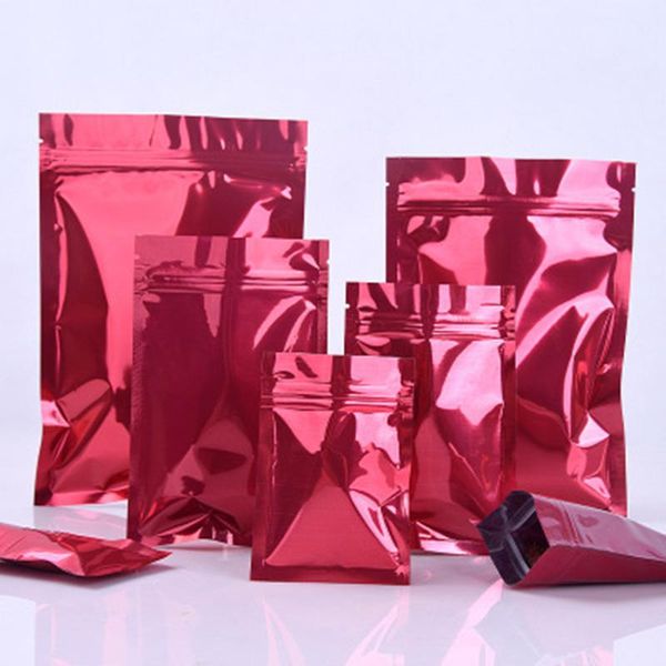 

100pcs/lot smooth red aluminum foil zipper pouches tear notch recyclable storage bag self seal package bag