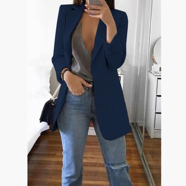 

women's suits & blazers blazer jacket women big pocket long clothing female elegant casual autumn coat, White;black