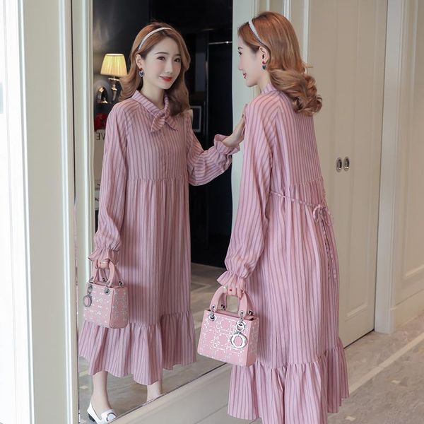 

maternity dresses 2021 pregnant stripe long sleeved cotton nursing breastfeeding dress for women mom, White