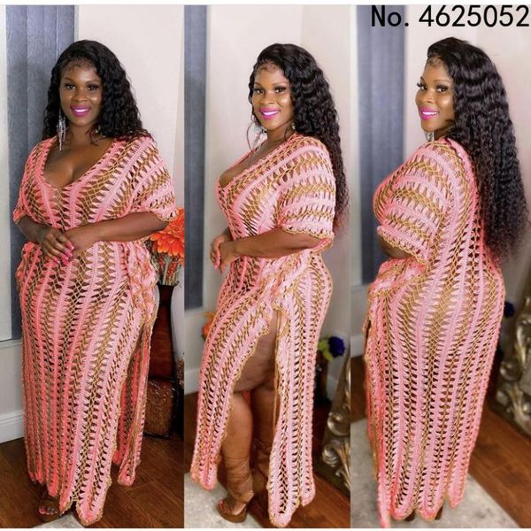 

ethnic clothing fashion women long maxi dress deep v neck hollow out night dresses summer fishnet mesh beach wear 2021 party vestidos, Red