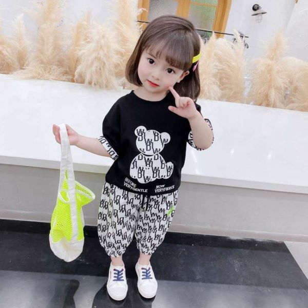 

girls' summer short sleeve suit children's two piece baby's, White