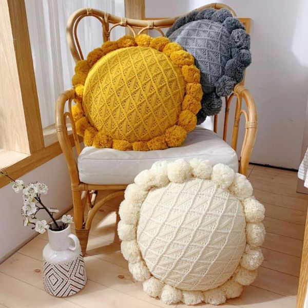 

cushion/decorative pillow nordic style home sofa seat cushion yoga mat futon hand rests kids room decor throw tassel pom poms knitted round