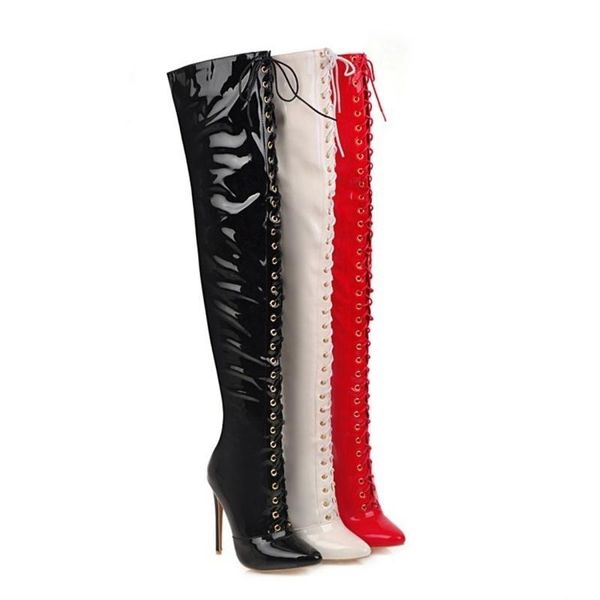 

dress shoes slim fashion lace up 12cm heel knee boots 48, Black