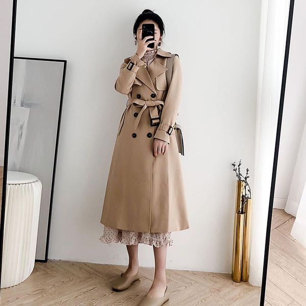 

windbreaker women 2021 winter new korean trench coat for women england style elegant long trench with sashes, Tan;black