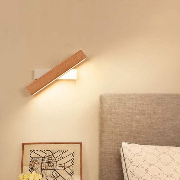 

led wall lamp modern bedside indoor lamp solid wood aisle creative rotating light living room reading room gallery wall sconce