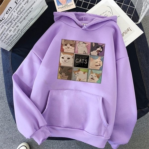 

cut cat print oversized sweatshirt hoody itself korean style women's hoodies kawaii hoodies for women clothes harajuku 201126, Black