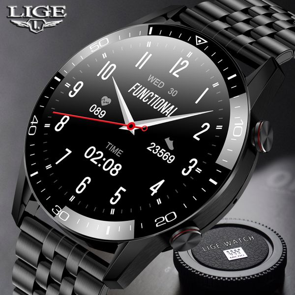 

lige smart watch men bluetooth call custom dial full touch screen waterproof smartwatch for android ios sports fitness trackerg, Slivery;brown