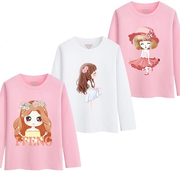 3 teile/paket Mädchen T-shirts Herbst Kinder Cartoon Bottom Tops Langarm Prinzessin Sweatshirts Kinder Baby Baumwolle Kleidung 4-16 jahre 210306