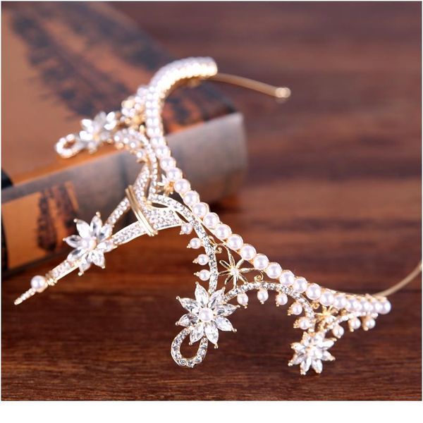 

trendy wedding crown pearl crystal crown headdress gold crown princess bridal hair accessories wedding h qylerq, Silver