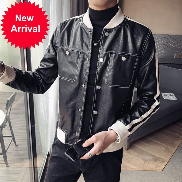 

men's faux men baseball collar washed coat mens leather jacket casual handsome all-match veste cuir homme, Black;brown