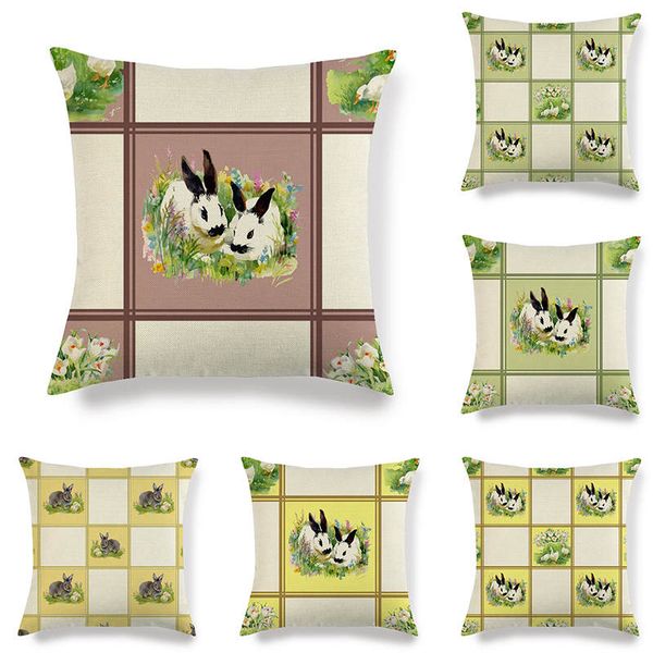 

45cm*45cm rabbit and geometric square linen/cotton throw pillow covers couch cushion cover home decorative pillow covers