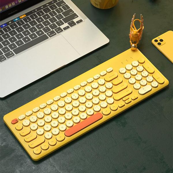 

keyboard mouse combos wireless and set round keycap mute yellow suitable for computer lapaccessories