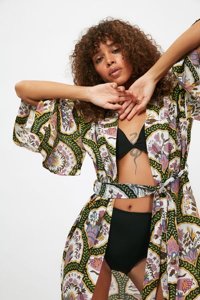 

trendyol color shawl patterns tassels kimono & kaftan tbess21km0108g, Blue;gray