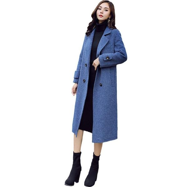 

women's wool & blends korean winter women long jacket fashion slim elegant ladies warm overcoat solid color female high grade woolen co, Black