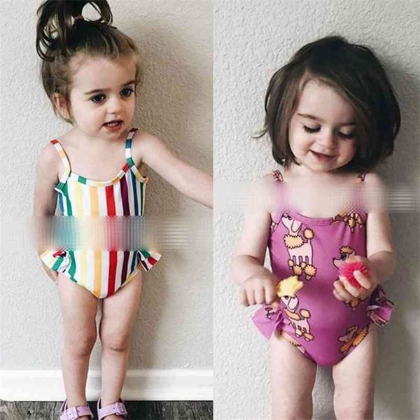 Costume da bagno per ragazza arcobaleno alla moda estiva per bambini Hawaii, costumi da bagno adorabili con stampa di cartoni animati, costumi da bagno 210619