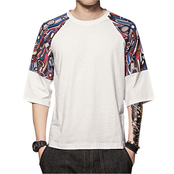

2021 new brand spring summer fashion loose round neck mens t-shirts vintage ethnic style printing casual men t-shirt qso1, White;black
