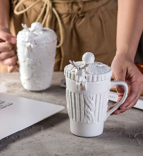 

320ml, porcelain reindeer dign mug with spoon, christmas novelty gift, vintage ceramic coffee mugs, cute mug prent creative