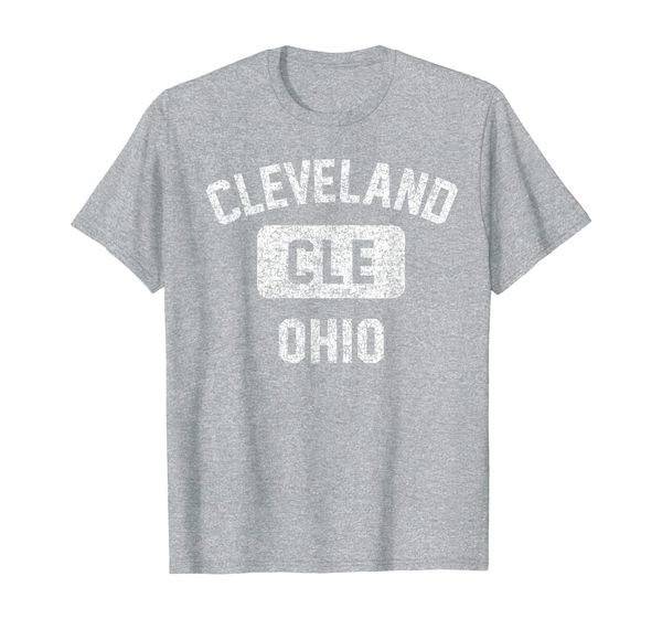 

cleveland cle gym style distressed white print t-shirt, White;black