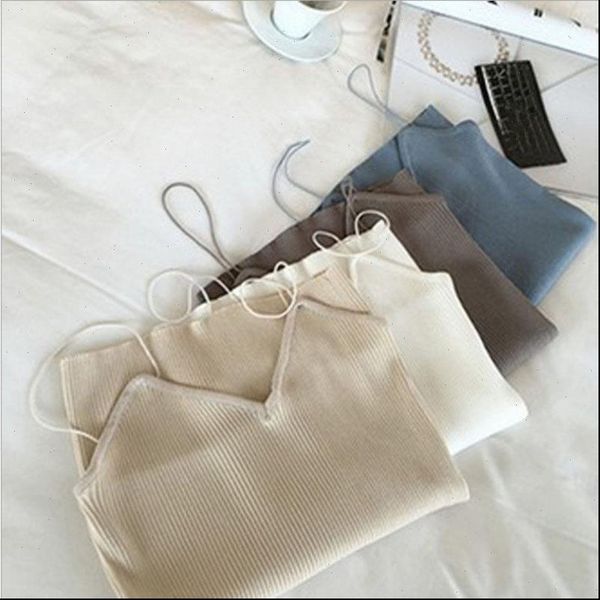 

women camis casual solid color summer sleeveless v neck ladies knitting slim camisole sling shirts tanks vest zfs0732, White