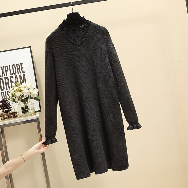 

female turtleneck knit nightgown long sleeve winter chic streetwear plus size dresses big 2021 clothes loose px14, White