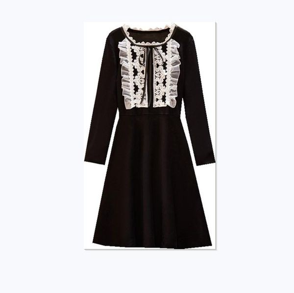 

casual dresses splicing lace black dress women elegant trendy vestido festa knitted plus size clothes office ladies a-line vestidos, Black;gray