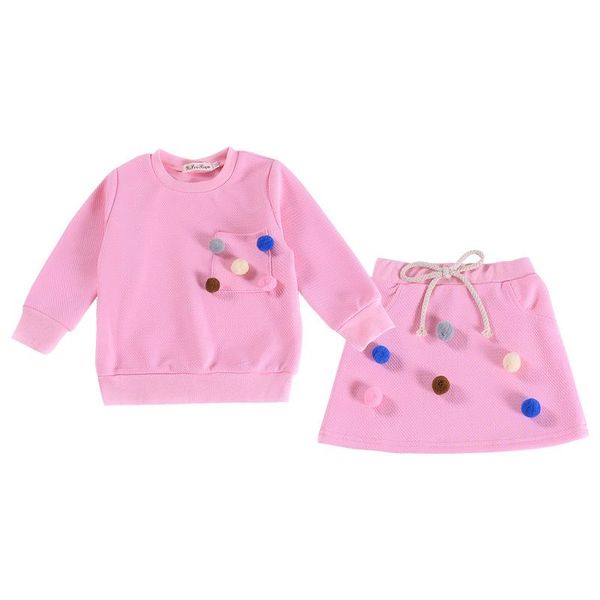 

clothing sets 1-6y kids girls clothes set fashion two piece ball long sleeve sweater short skirt outfits spring autumn, White