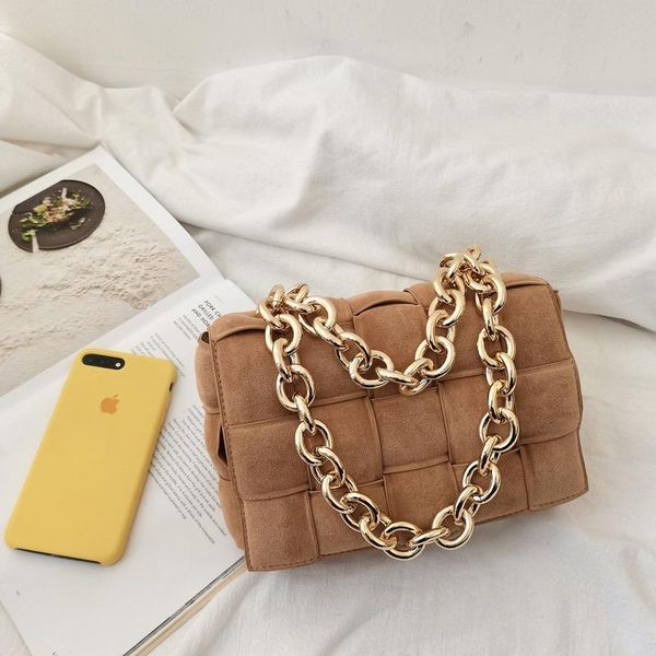 

luxurys designers bags fashion women thick metal chain frost suede cassette woven cross body shoulder bag pillow bag tote lady chain handbag