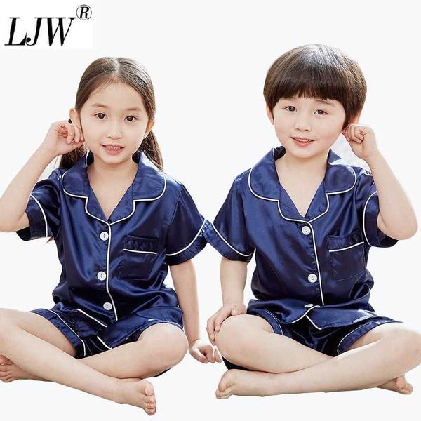 

kids spring summer pajamas ice silk suit children clothing boys and girls air conditioning thin 3-10 years old, White