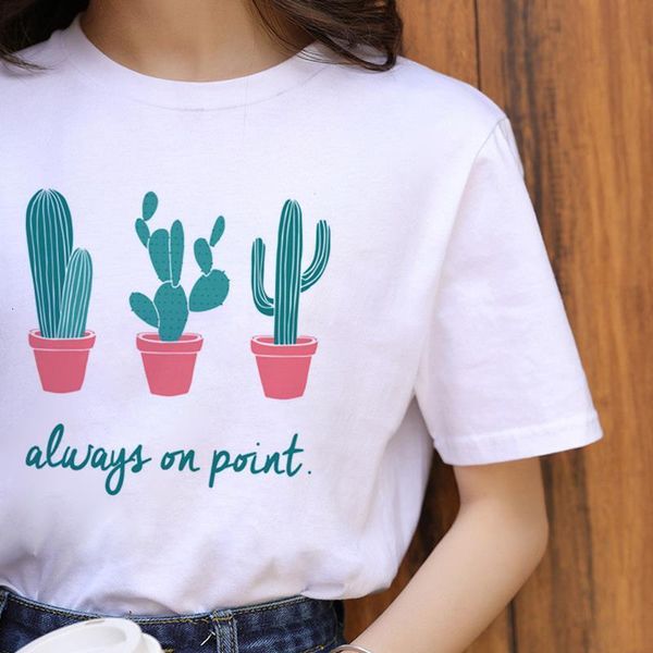 

harajuku cactus small fresh t shirt women always on point print t-shirt korean style tshirt cartoon tee, White