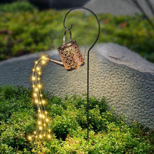 

lawn lamps led solar shower watering can string lamp garden art metal iron waterproof water sprinkler kettle light landscape decor