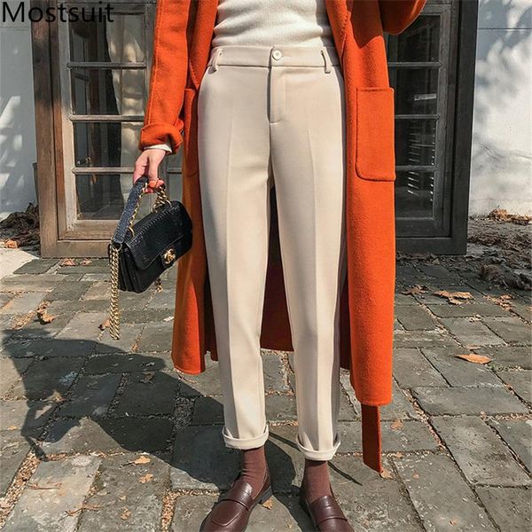 

women's pants & capris 2021 autumn winter office elastic waist harem trousers women high casual korean suit femme, Black;white