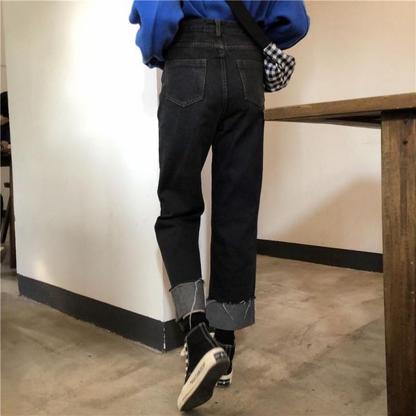 

women's jeans women denim straight black loose teenagers all-match ins fashion trousers fall feminino large size boyfriend, Blue