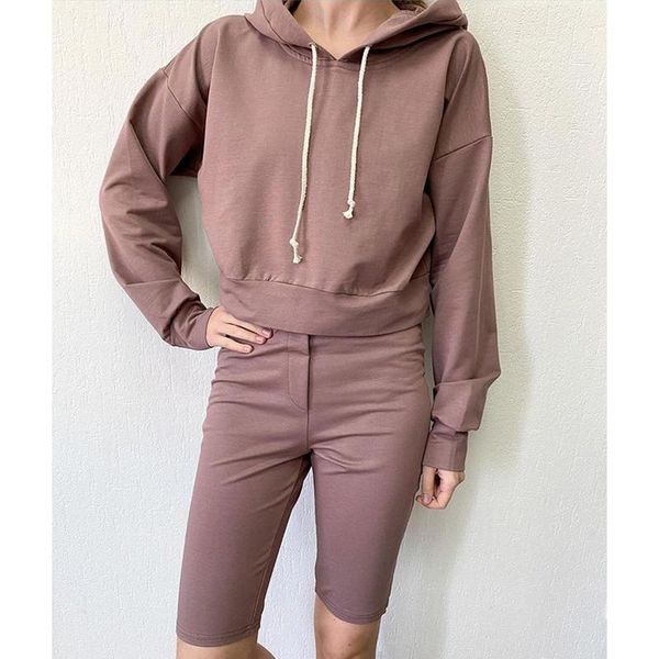 

floy fashion hooded solid short suits women elegant casual drawstring spring suit women slim knee length pants suits ladies, White
