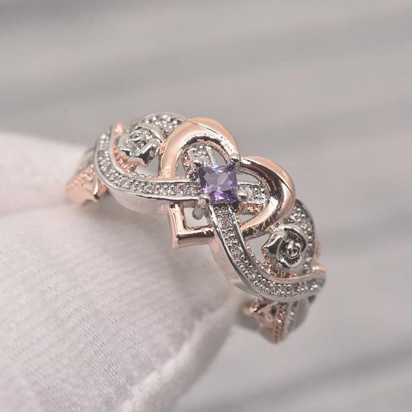 

wedding rings luxury fashion heart geometric unique two color jewelry for women romantic promise engagement ring gifts wholesale, Slivery;golden