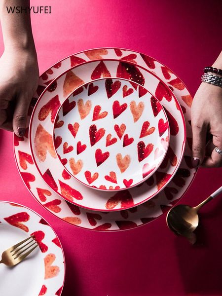 

dishes & plates creative bone china love red stroke ceramic plate western steak salad dessert cake sushi home kitchen storage decorative