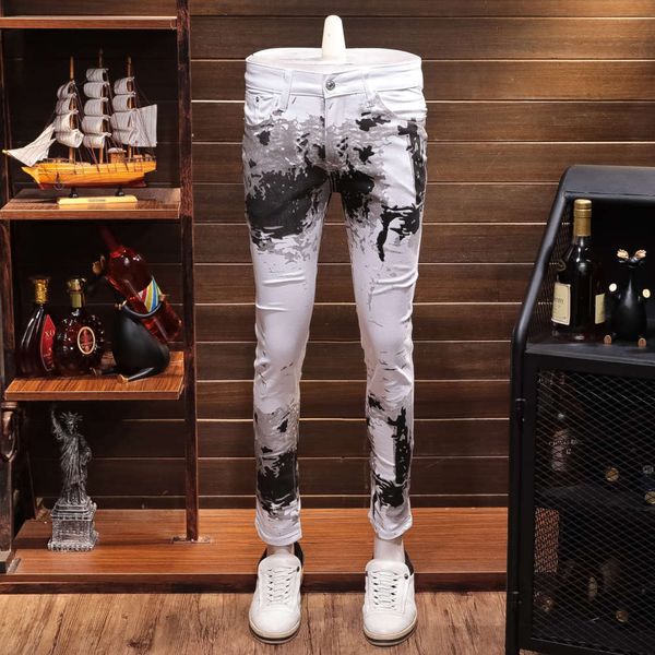 

new white print casual jeans for men in spring and summerwinter, Blue