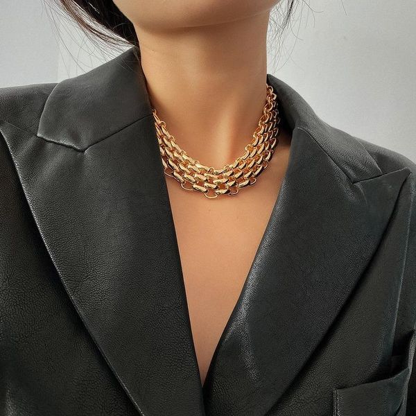 

chains jewelry personality exaggerated thick necklace women retro simple clothing accessories metal sweater chain, Silver