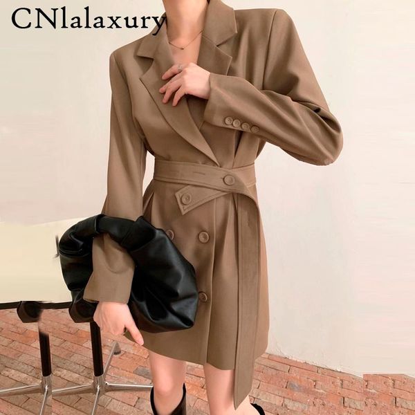 

new vintage double breasted belt party mini dress women elegant office ladies blazer dresses long sleeve female spring outerwear, White;black