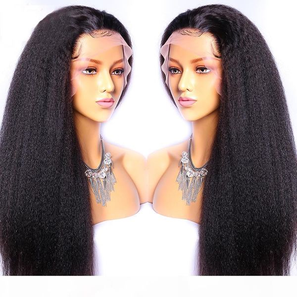 

kinky straight wig 13x4 lace front human hair wigs for women pre plucked with baby hair brazilian remy full lace hair wigs bleached knots, Black;brown