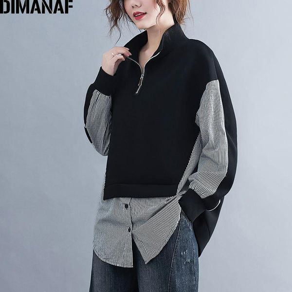 

women's hoodies & sweatshirts dimanaf plus size women sweatshirt cotton thick turtleneck pullover lady loose casual black spliced stri