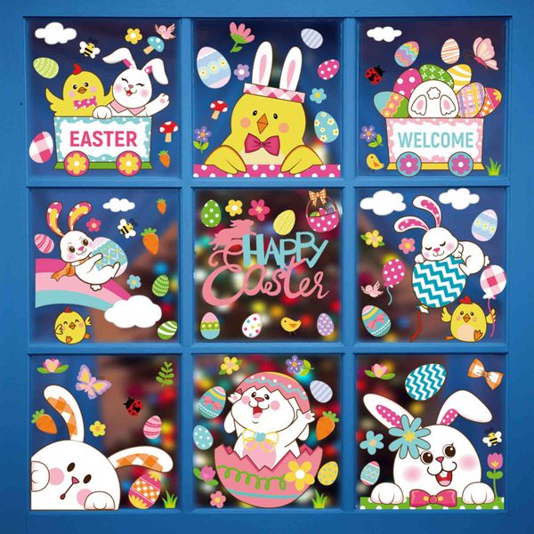 

christmas easter stickers rabbit eggs cute cartoon wall decorative electrostatic