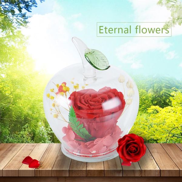 

decorative flowers & wreaths 2021 artificial immortal in apple-shaped glass dome wedding decoration valentine's day mother's gifts