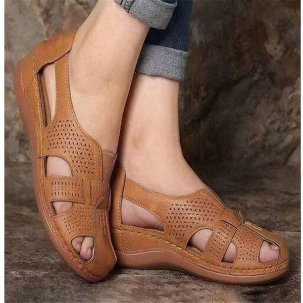 

sandals summer women's open toe ladies beach hollow out solid retro roman breathable wedges shoes, Black