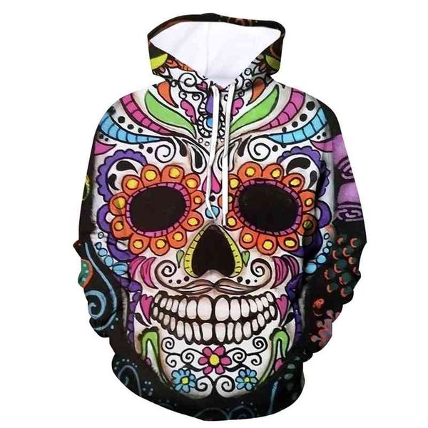 

horror skeleton smoke digital printing couple fall winter loose baseball suit fashion hoodie, Black
