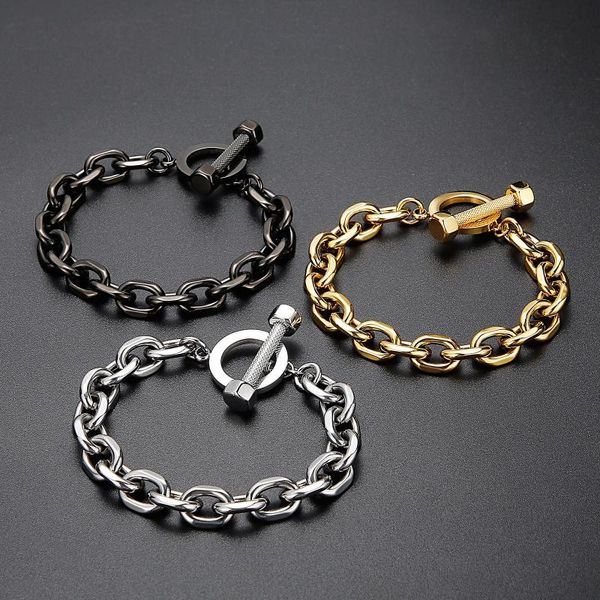 

link, chain haoyi vintage tri-color 10mm curb cuban men's stainless steel bracelets on hand, Black